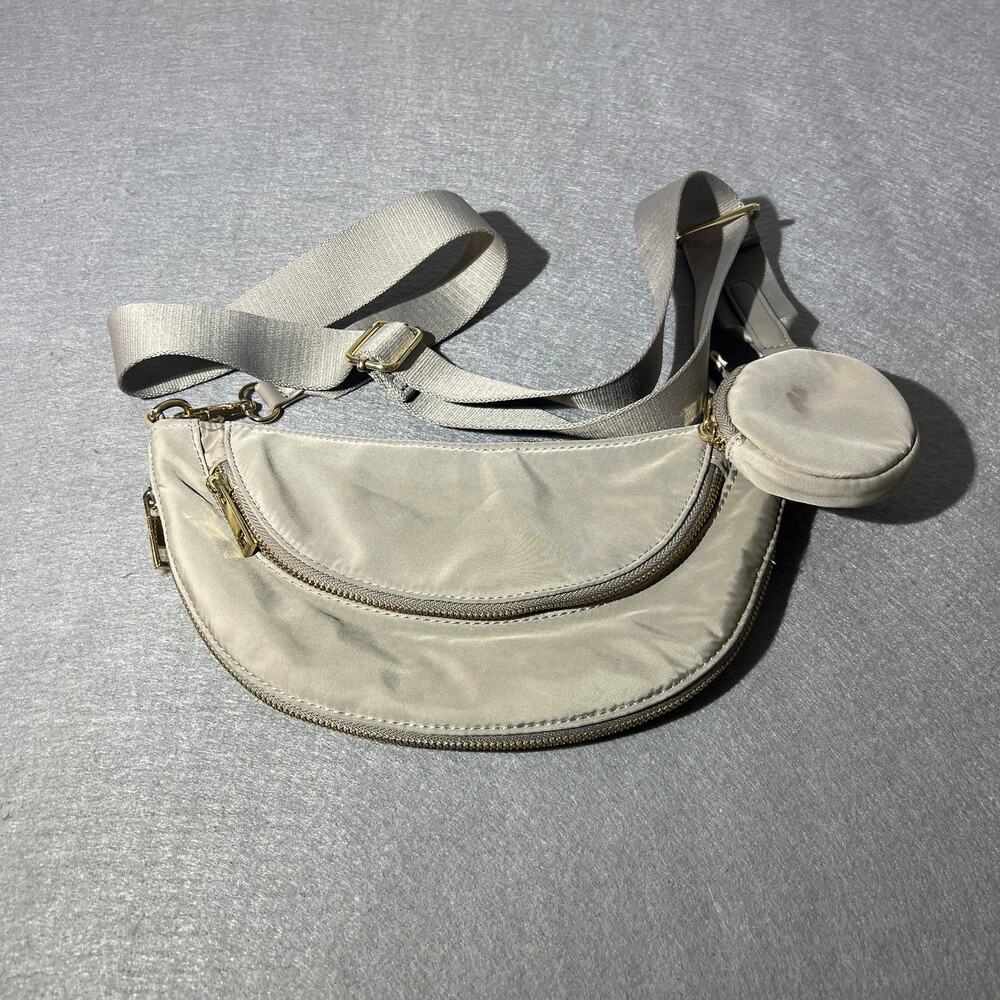 Sondra Roberts Squared Gray Nylon Crescent Crossbody Bag